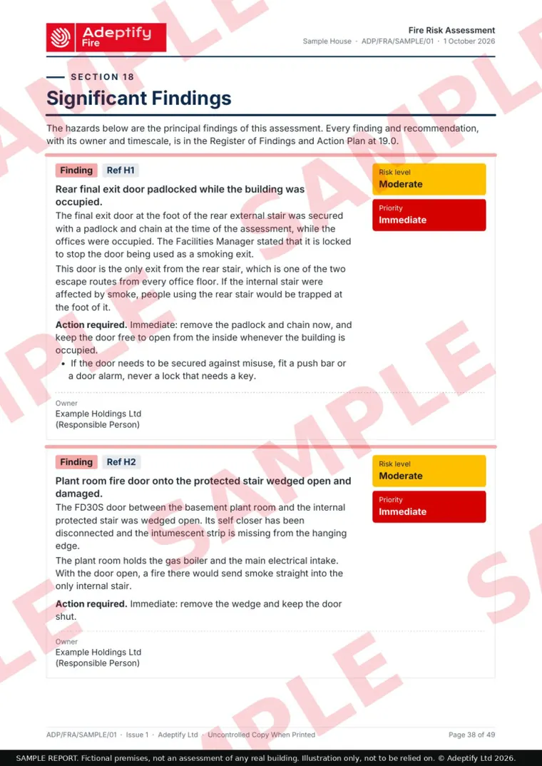 Sample report, significant findings page