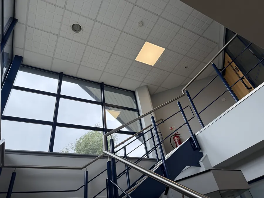 A protected stair in a modern office building